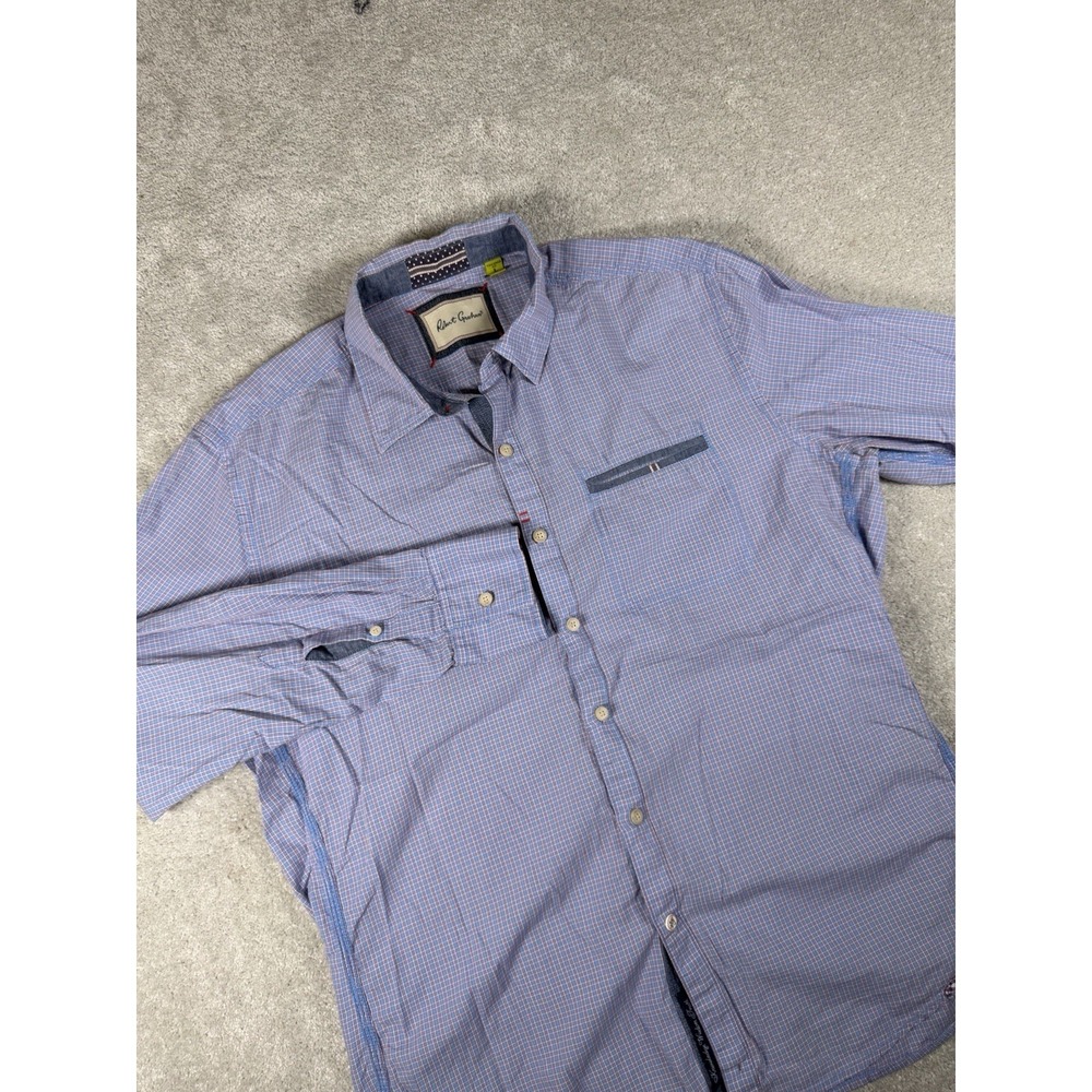 Robert Graham Mens Shirt Size Large Tailored Fit Blue Checkered Long Sleeve